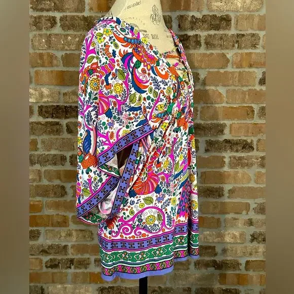 NWOT trina Turk caftan tunic beach swimsuit coverup lace up paisley pattern s XS - Picture 6 of 13